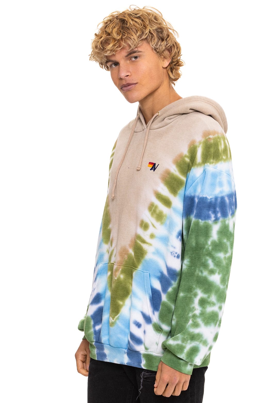HAND DYED V RELAXED PULLOVER HOODIE - TIE DYE SAND // BLUE GREEN - Image 6