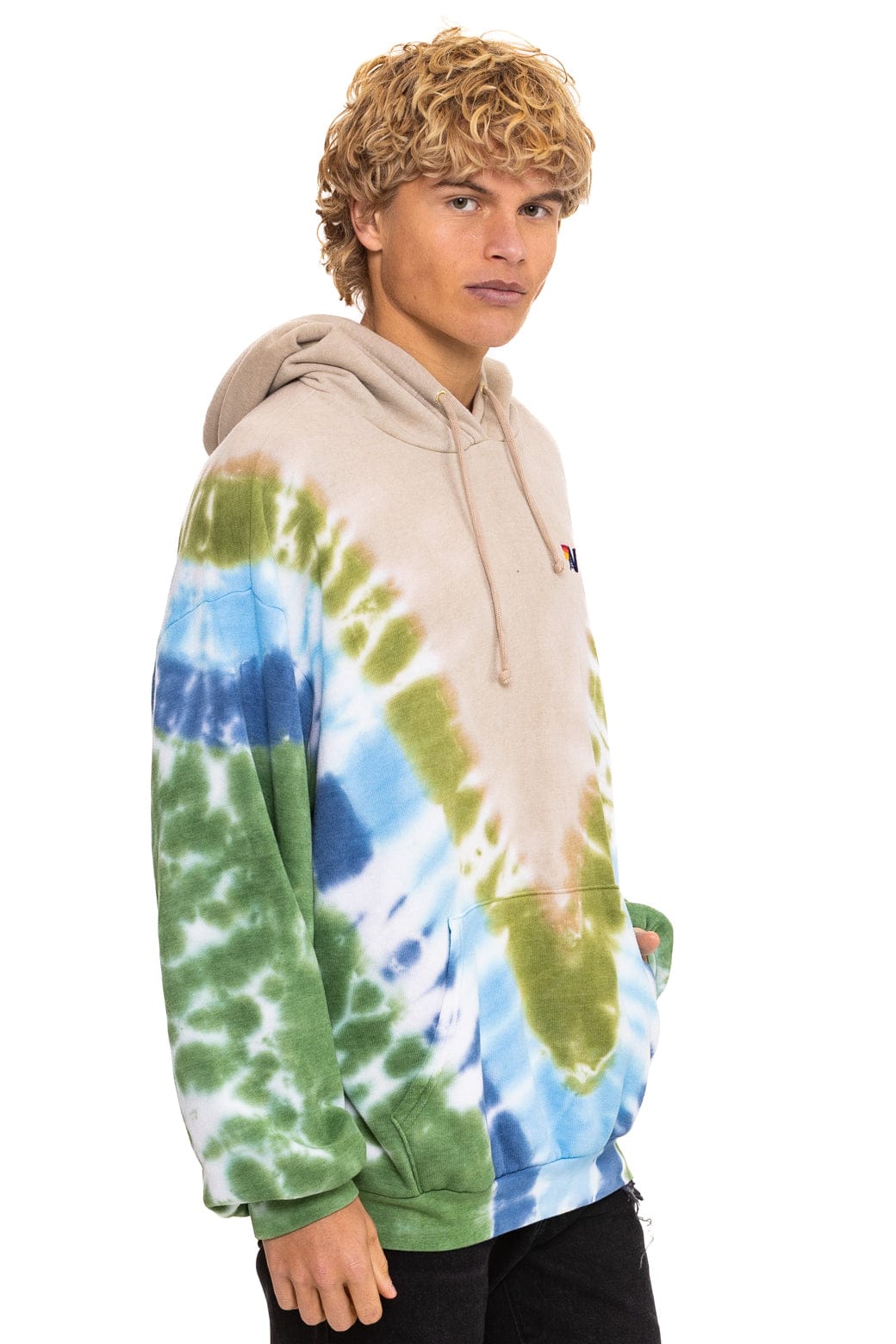 HAND DYED V RELAXED PULLOVER HOODIE - TIE DYE SAND // BLUE GREEN - Image 8