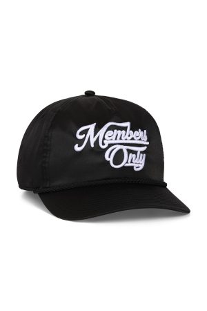 MEMBERS EXCLUSIVE VINTAGE SATIN SCRIPT TRUCKER HAT - BLACK // WHITE