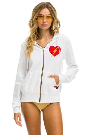 BOLT HEART ZIP HOODIE - WHITE