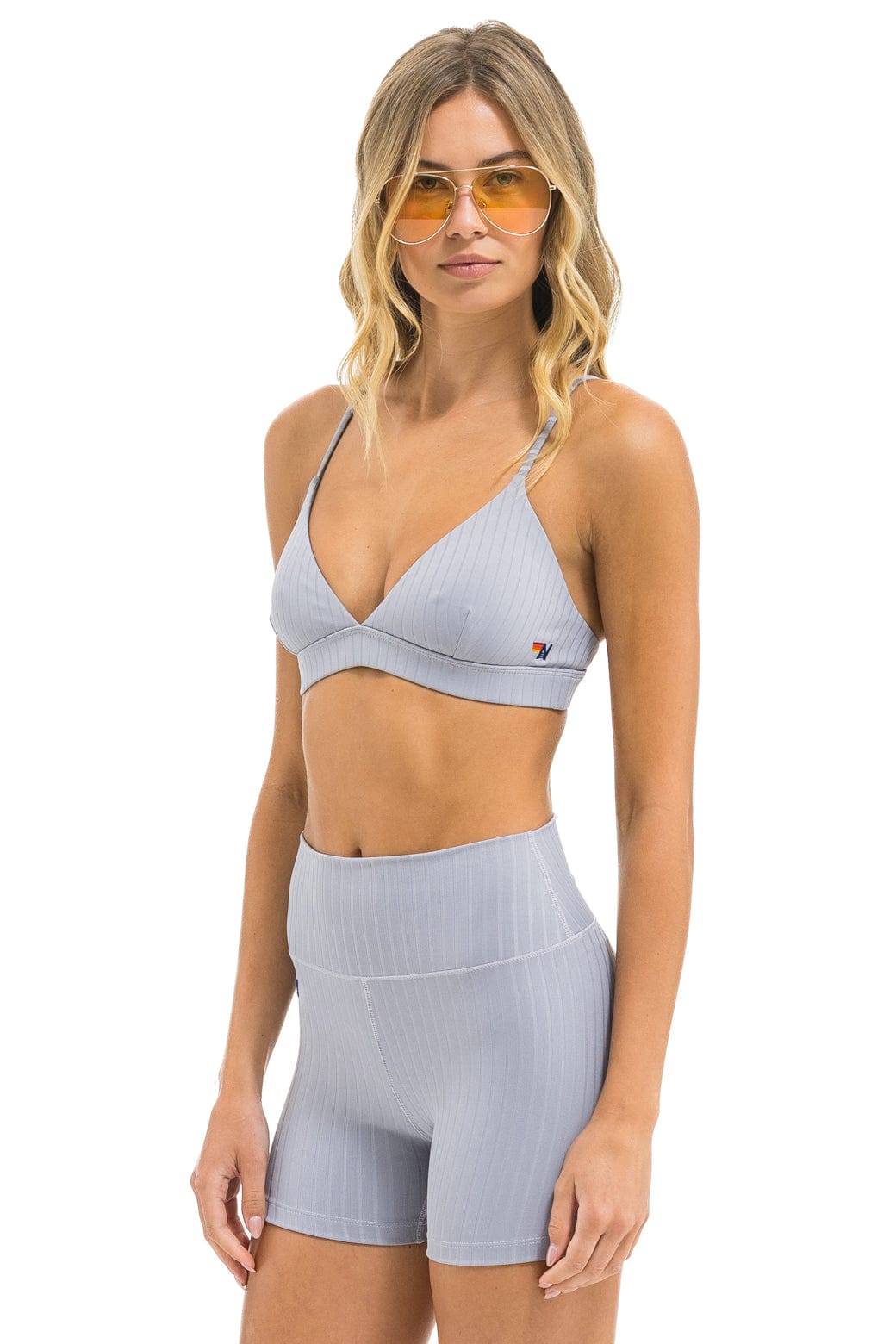 WIDE RIB 4IN HI-RISE BIKER SHORT - LIGHT GREY - Image 3
