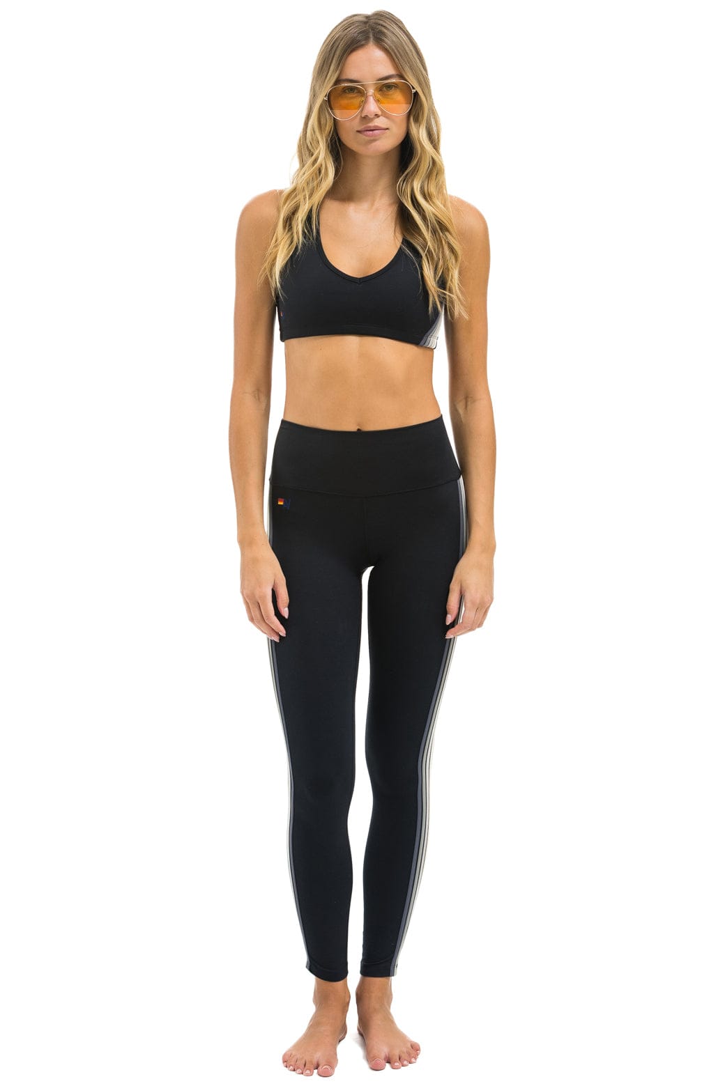 FULL LENGTH HI-RISE 5 STRIPE LEGGINGS - BLACK // SMOKE - Image 2