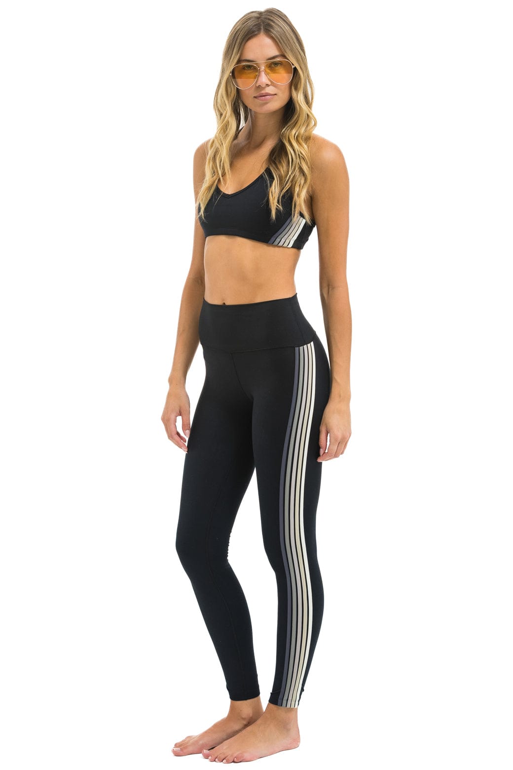 FULL LENGTH HI-RISE 5 STRIPE LEGGINGS - BLACK // SMOKE - Image 3