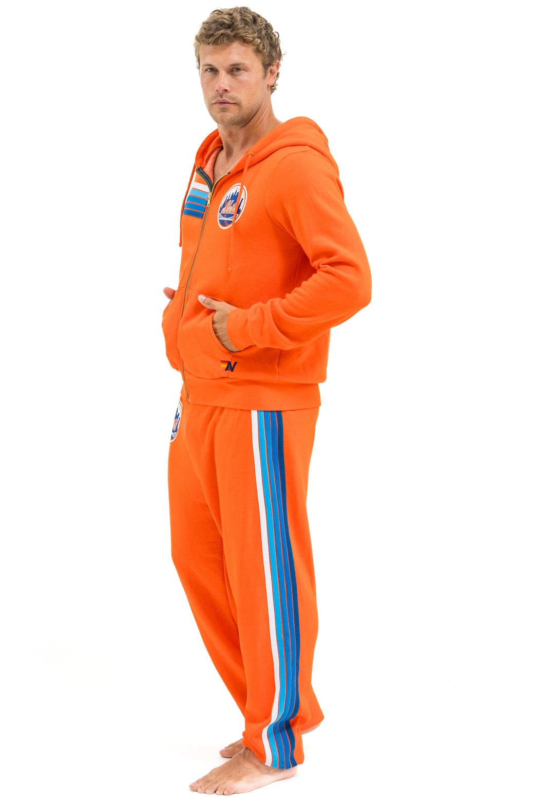 NY METS 5 STRIPE UNISEX SWEATPANTS - ORANGE // BLUE - Image 4