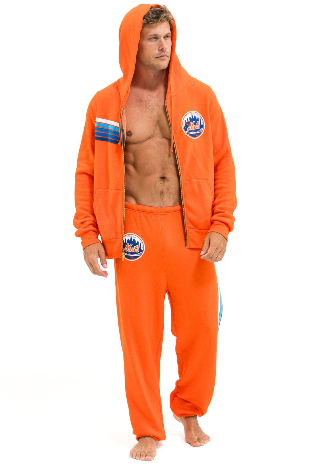 NY METS 5 STRIPE UNISEX SWEATPANTS - ORANGE // BLUE - Image 2
