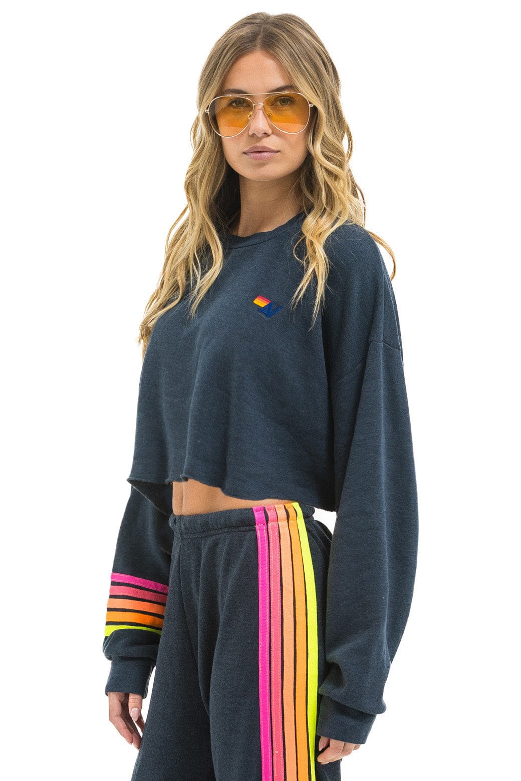 RUGBY STITCH CROPPED CREW SWEATSHIRT RELAXED - CHARCOAL // NEON - Image 2