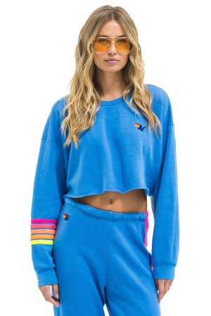 RUGBY STITCH CROPPED CREW SWEATSHIRT RELAXED - COBALT // NEON