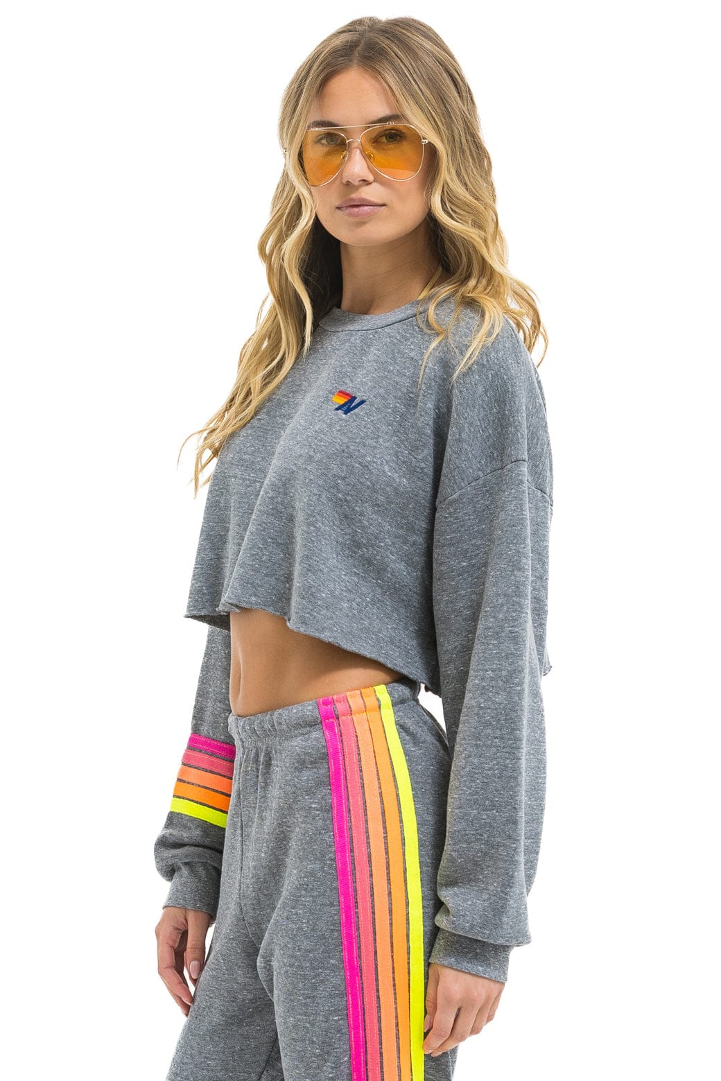 RUGBY STITCH CROPPED CREW SWEATSHIRT RELAXED - HEATHER // NEON - Image 2