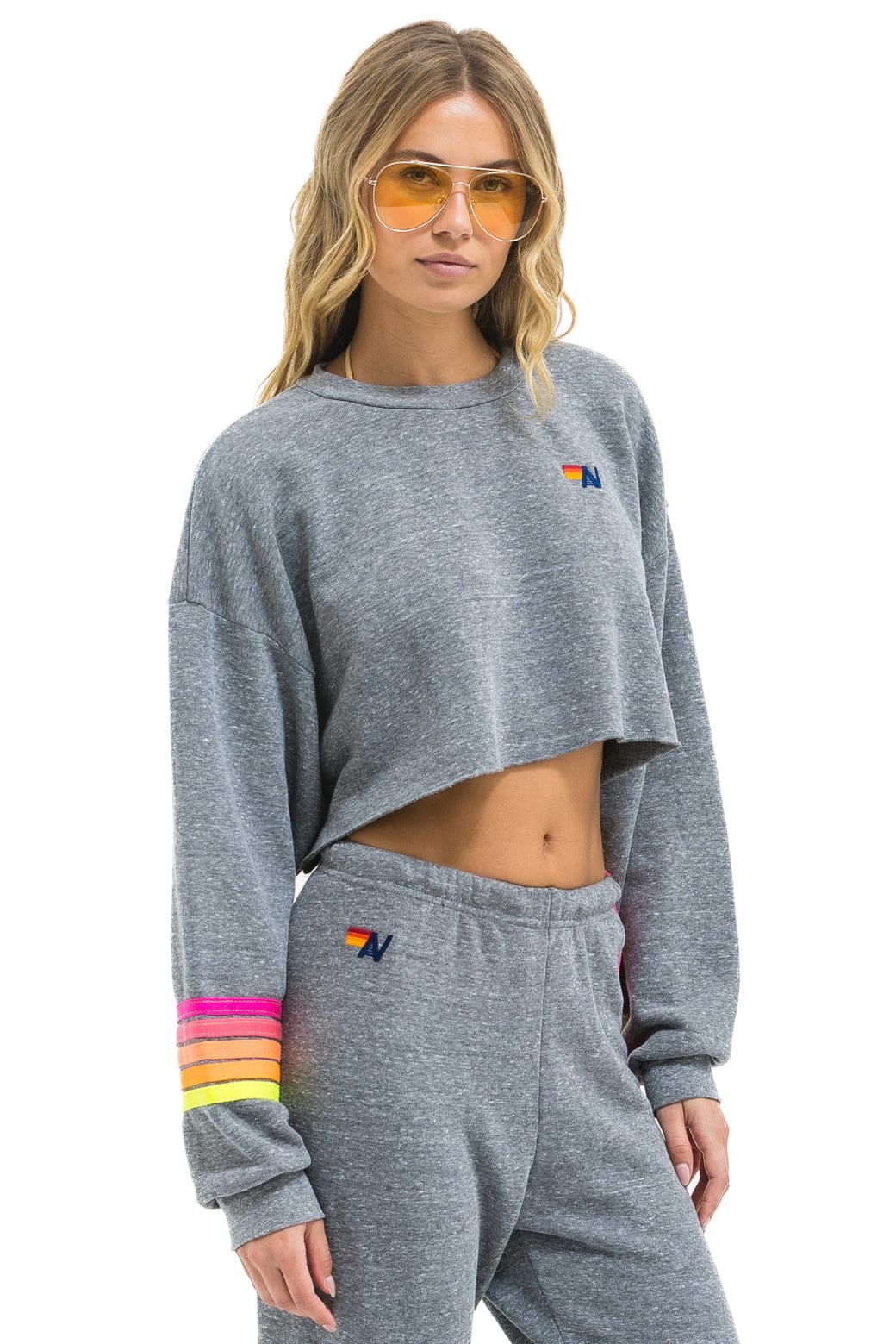 RUGBY STITCH CROPPED CREW SWEATSHIRT RELAXED - HEATHER // NEON - Image 3