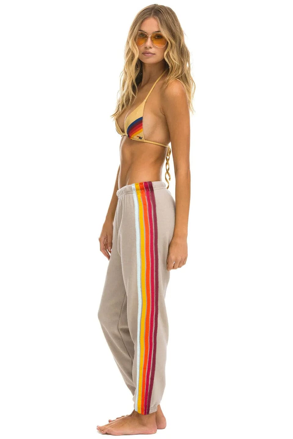5 STRIPE SWEATPANTS - SAND // RAINBOW WHITE
