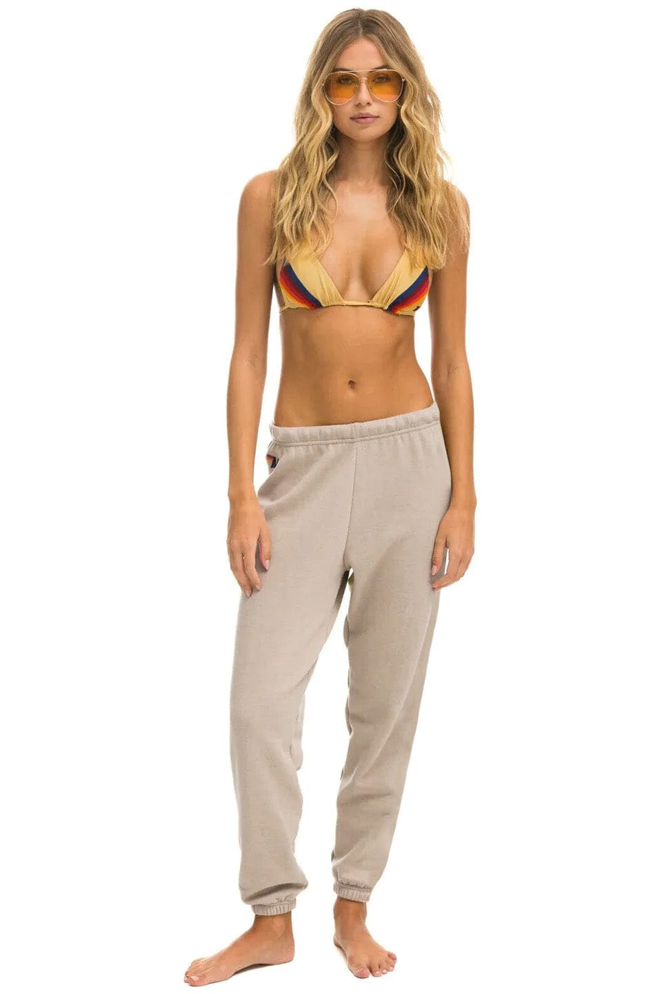 5 STRIPE SWEATPANTS - SAND // RAINBOW WHITE - Image 2