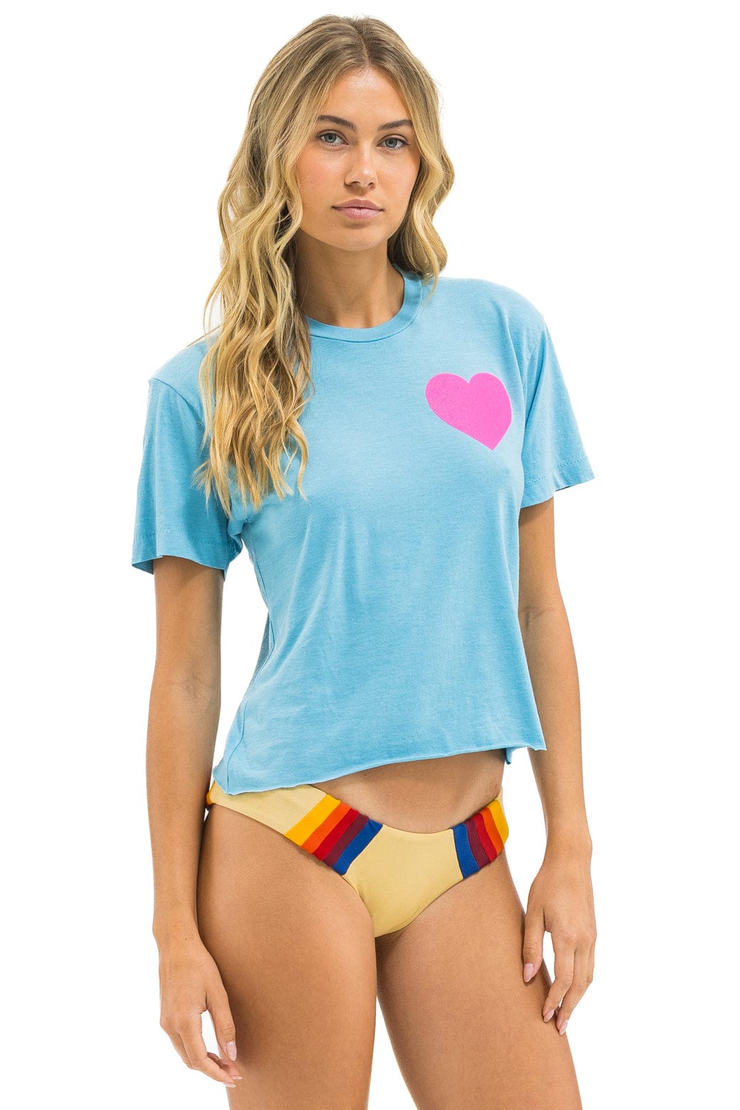 HEART PRINT BOYFRIEND TEE - AQUA // NEON PINK - Image 4