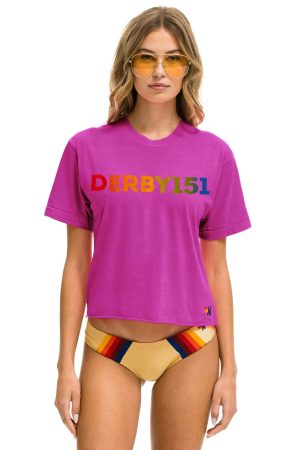 KENTUCKY DERBY 151 BOYFRIEND TEE - MAGENTA