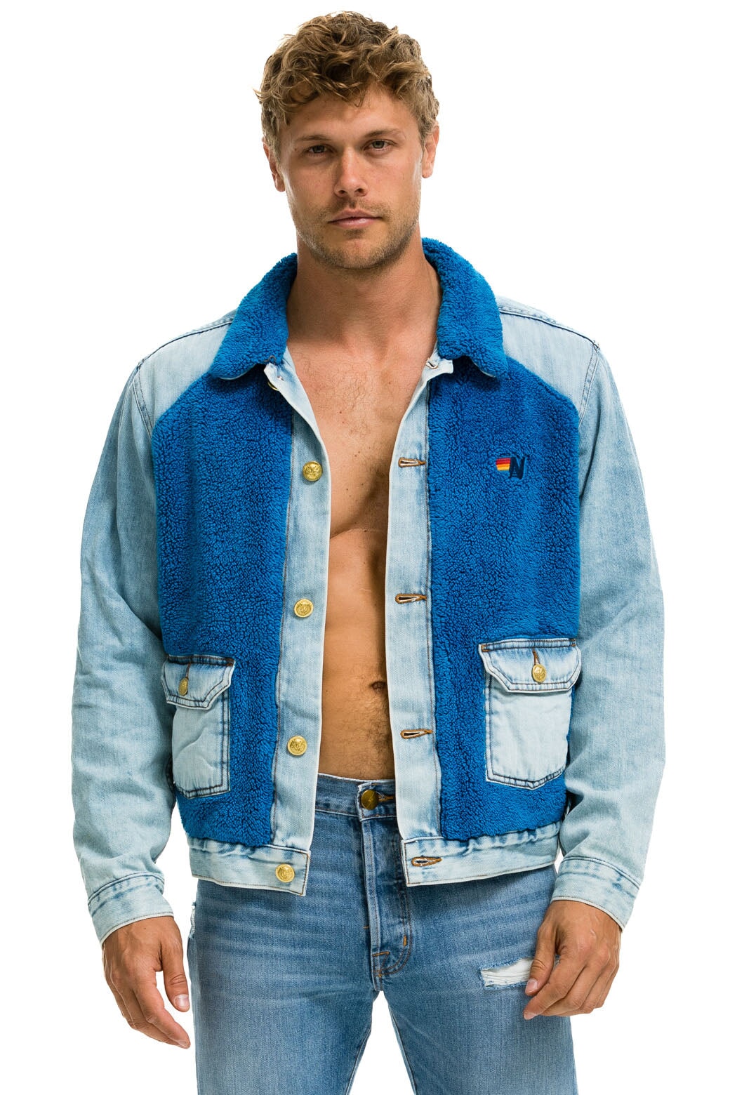 ASPEN SHERPA UNISEX DENIM JACKET - SUPER LIGHT BLUE - Image 7