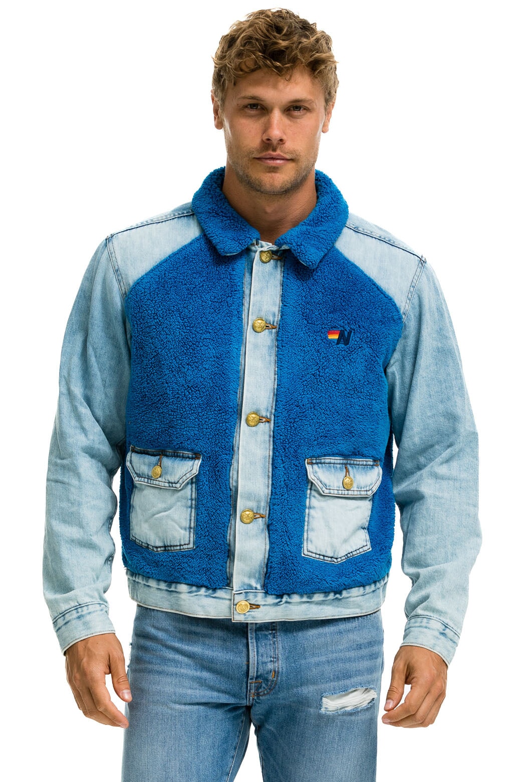 ASPEN SHERPA UNISEX DENIM JACKET - SUPER LIGHT BLUE - Image 2