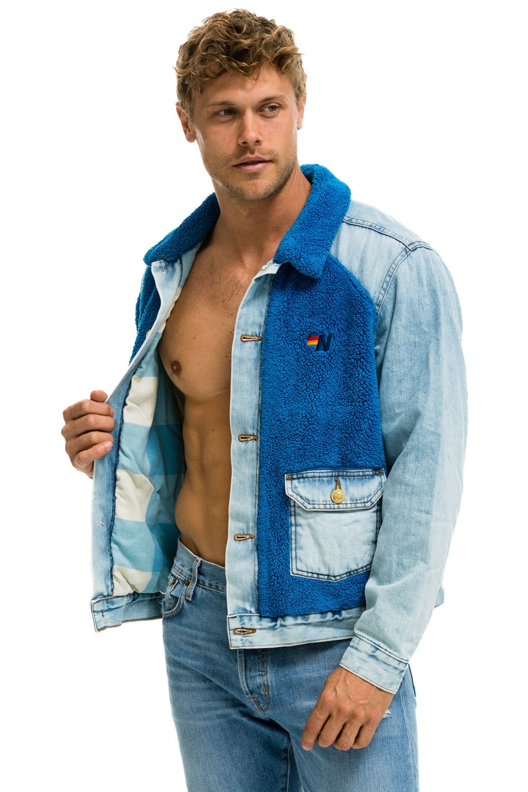 ASPEN SHERPA UNISEX DENIM JACKET - SUPER LIGHT BLUE - Image 5