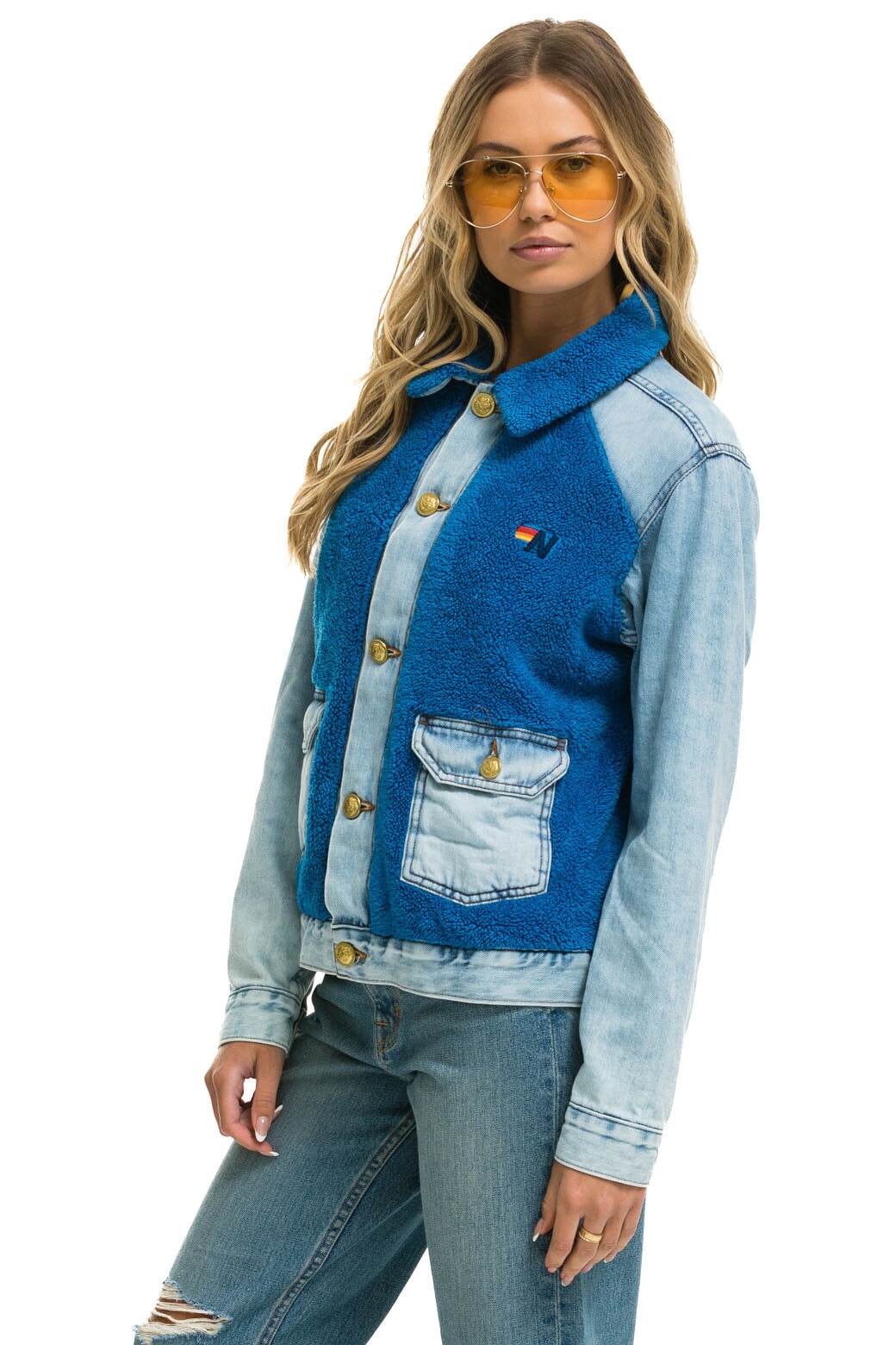 ASPEN SHERPA UNISEX DENIM JACKET - SUPER LIGHT BLUE - Image 4