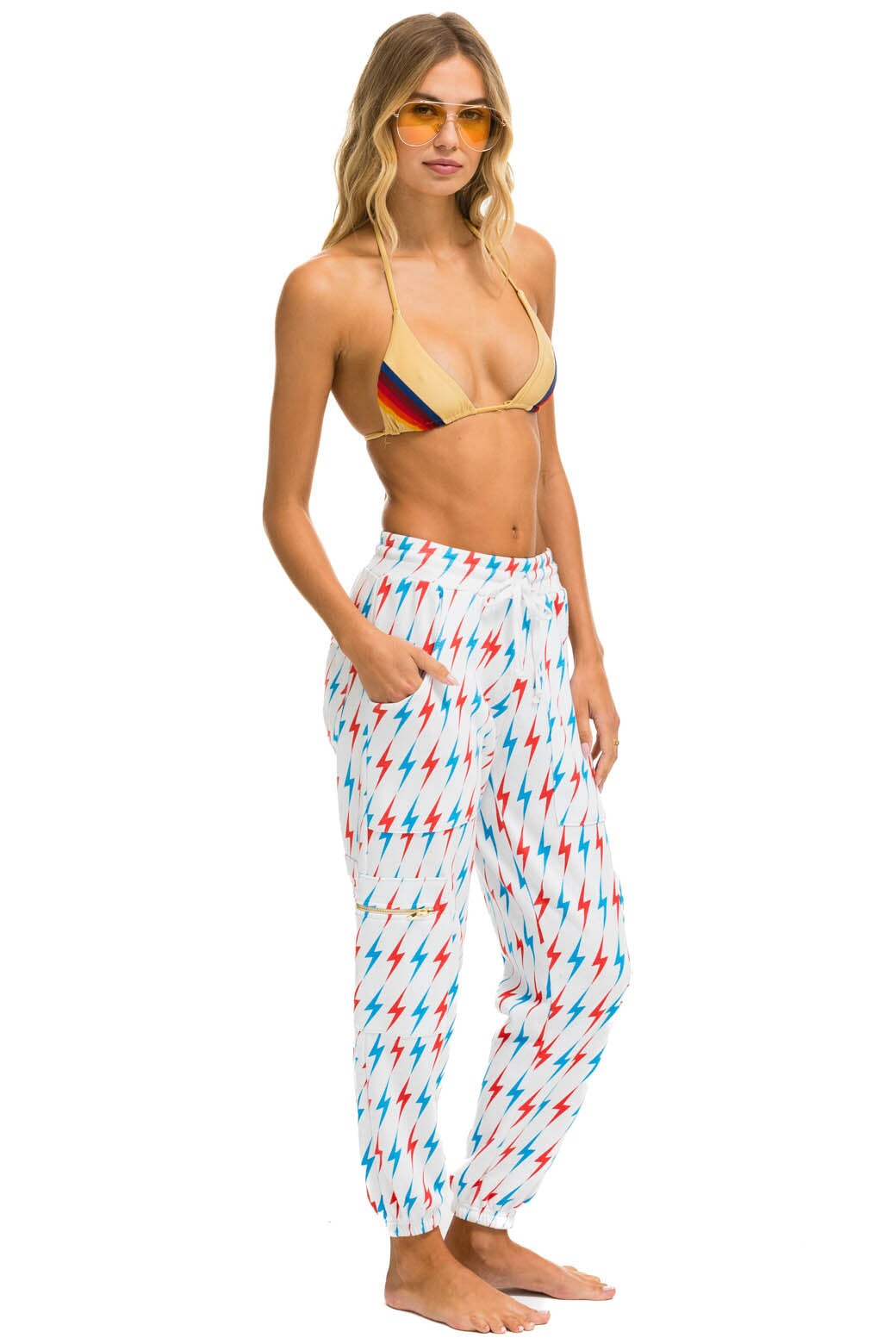 AVIATOR BOLT EMBROIDERY CARGO SWEATPANTS - WHITE // USA - Image 3