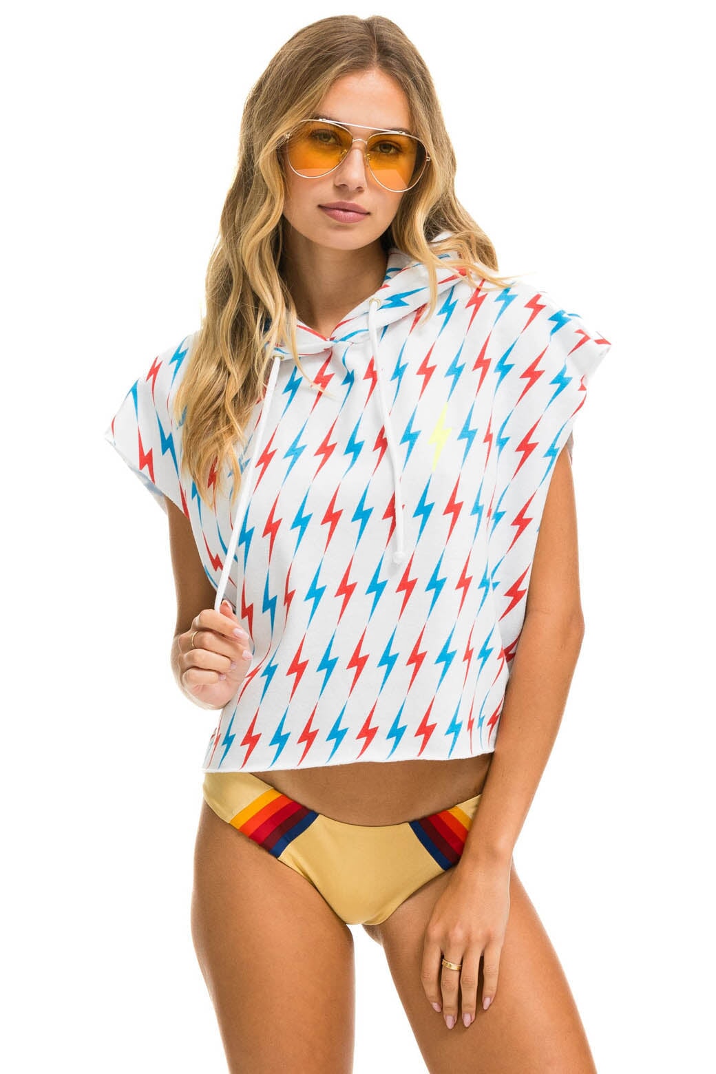 AVIATOR BOLT SLEEVELESS RELAXED CROPPED PULLOVER HOODIE - WHITE // USA - Image 2