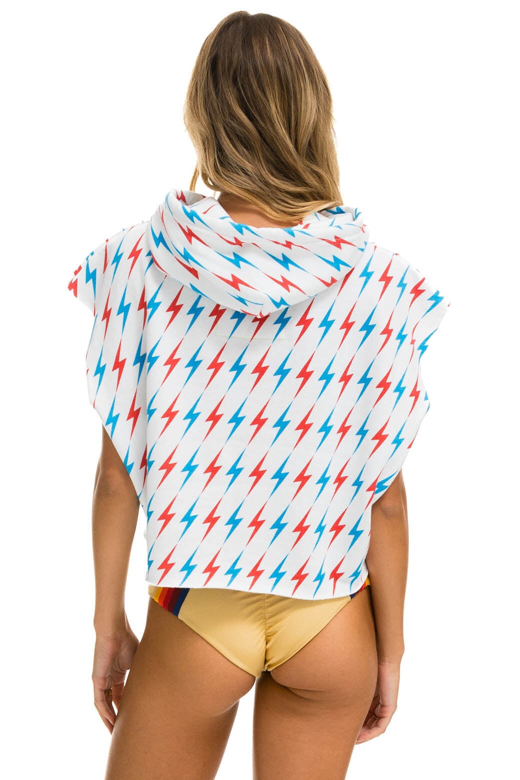 AVIATOR BOLT SLEEVELESS RELAXED CROPPED PULLOVER HOODIE - WHITE // USA - Image 4