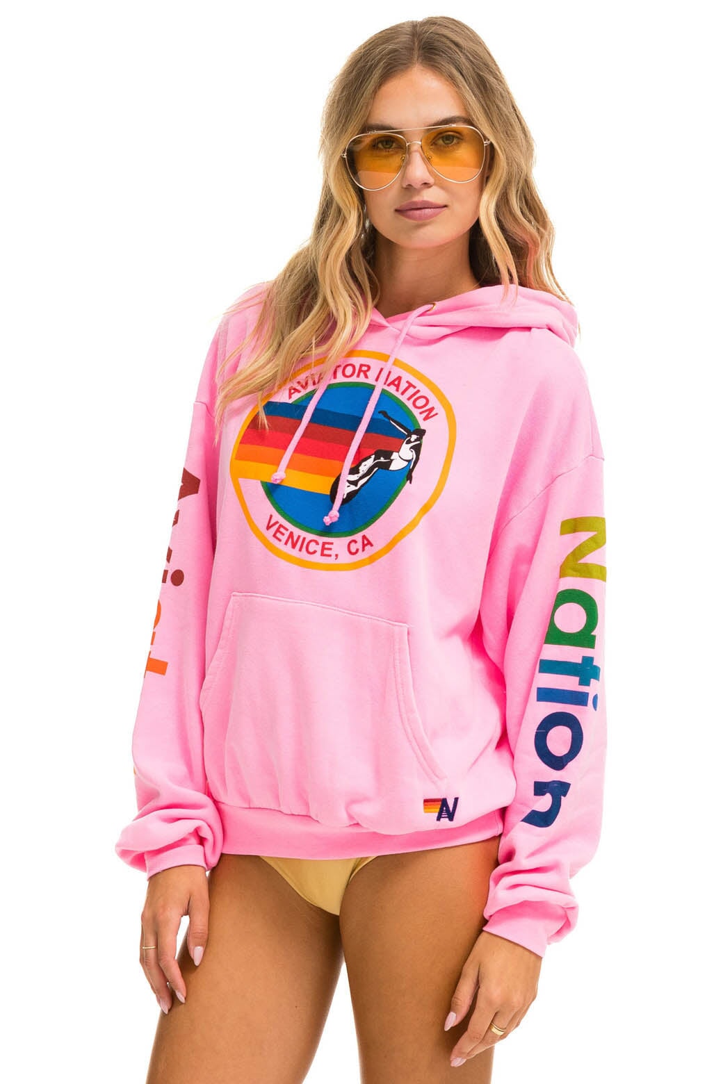 AVIATOR NATION RELAXED PULLOVER HOODIE - NEON PINK - Image 3