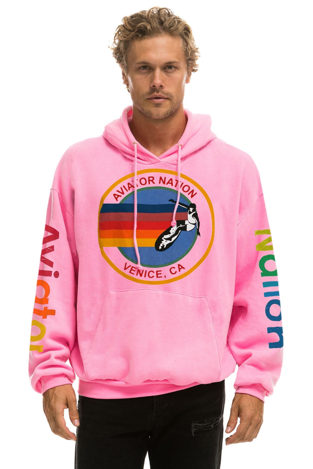 AVIATOR NATION RELAXED PULLOVER HOODIE - NEON PINK - Image 2