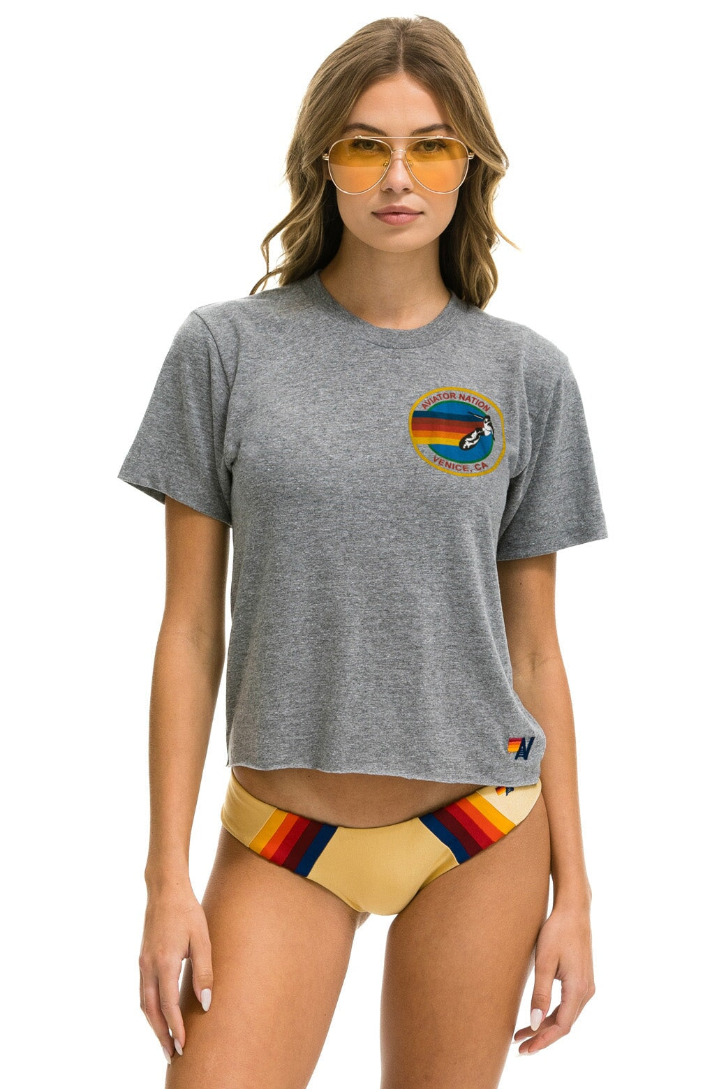 AVIATOR NATION SMALL LOGO BOYFRIEND TEE - HEATHER GREY