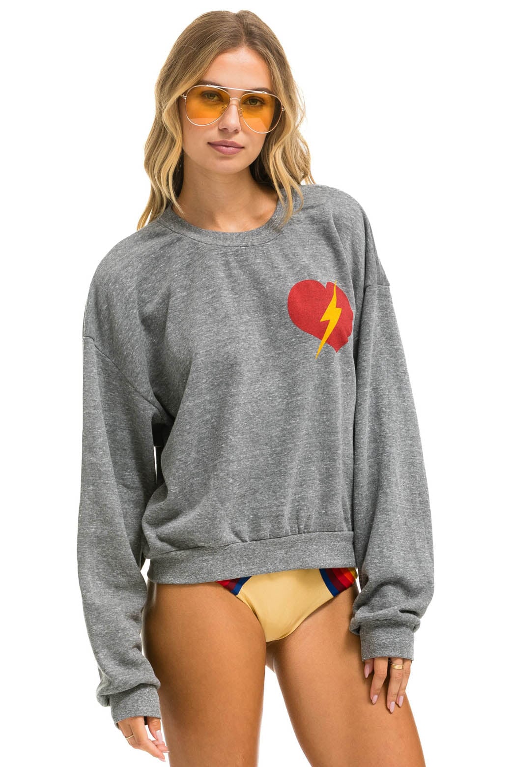 BOLT HEART RELAXED CREW SWEATSHIRT - HEATHER GREY - Image 4