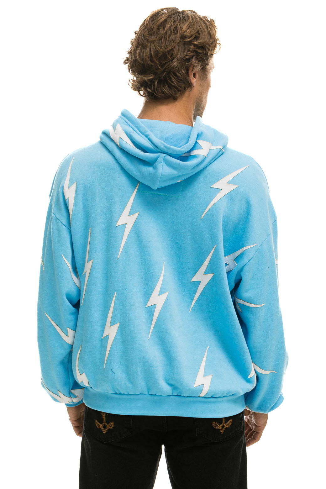 BOLT STITCH REPEAT RELAXED PULLOVER HOODIE WITH POCKET ZIPPERS - SKY // WHITE - Image 10