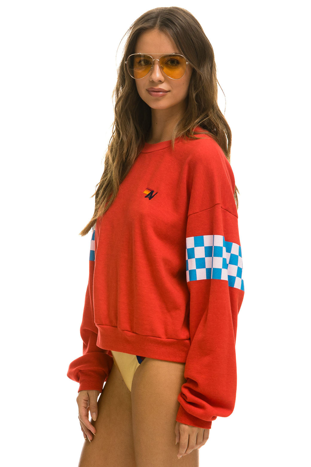 CHECK 2 SLEEVE RELAXED CREW SWEATSHIRT - RED // WHITE // BLUE - Image 3