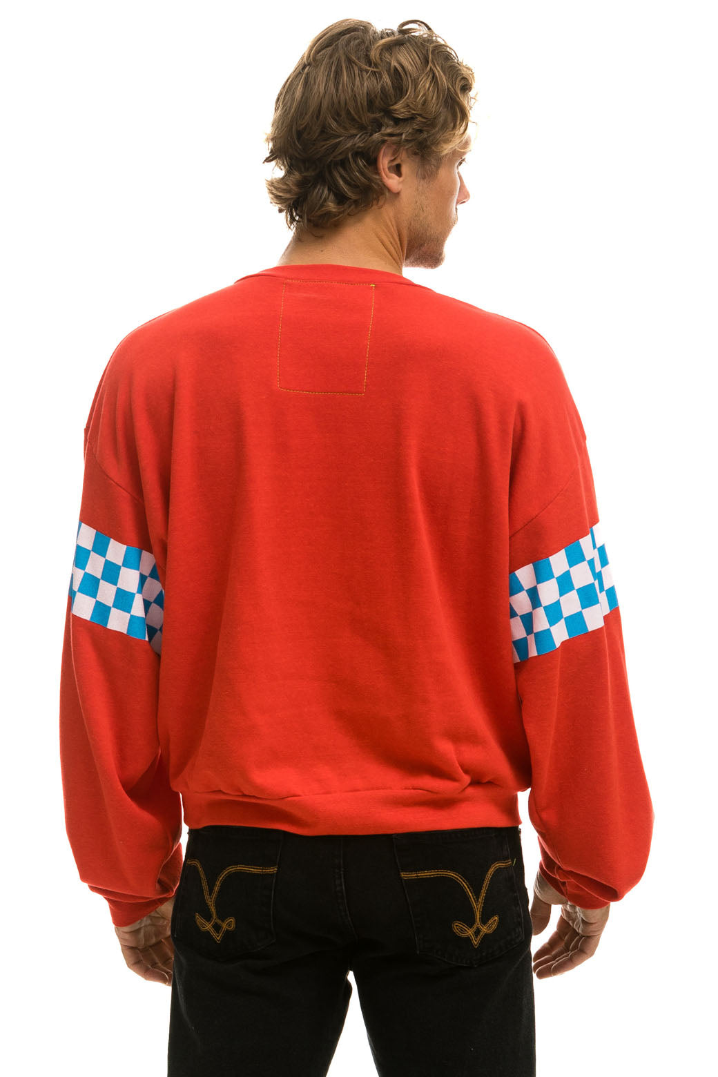 CHECK 2 SLEEVE RELAXED CREW SWEATSHIRT - RED // WHITE // BLUE - Image 11