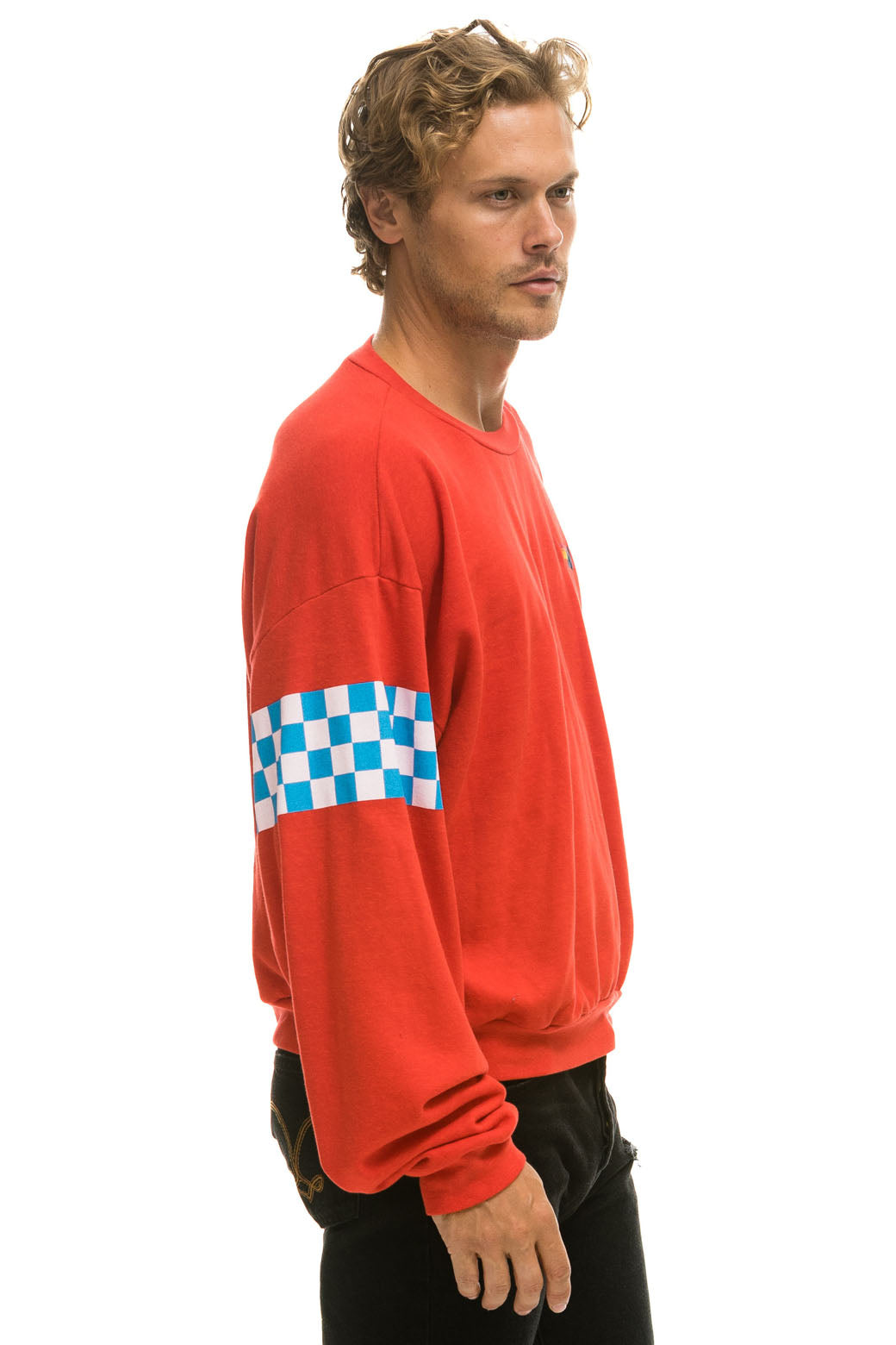 CHECK 2 SLEEVE RELAXED CREW SWEATSHIRT - RED // WHITE // BLUE - Image 8