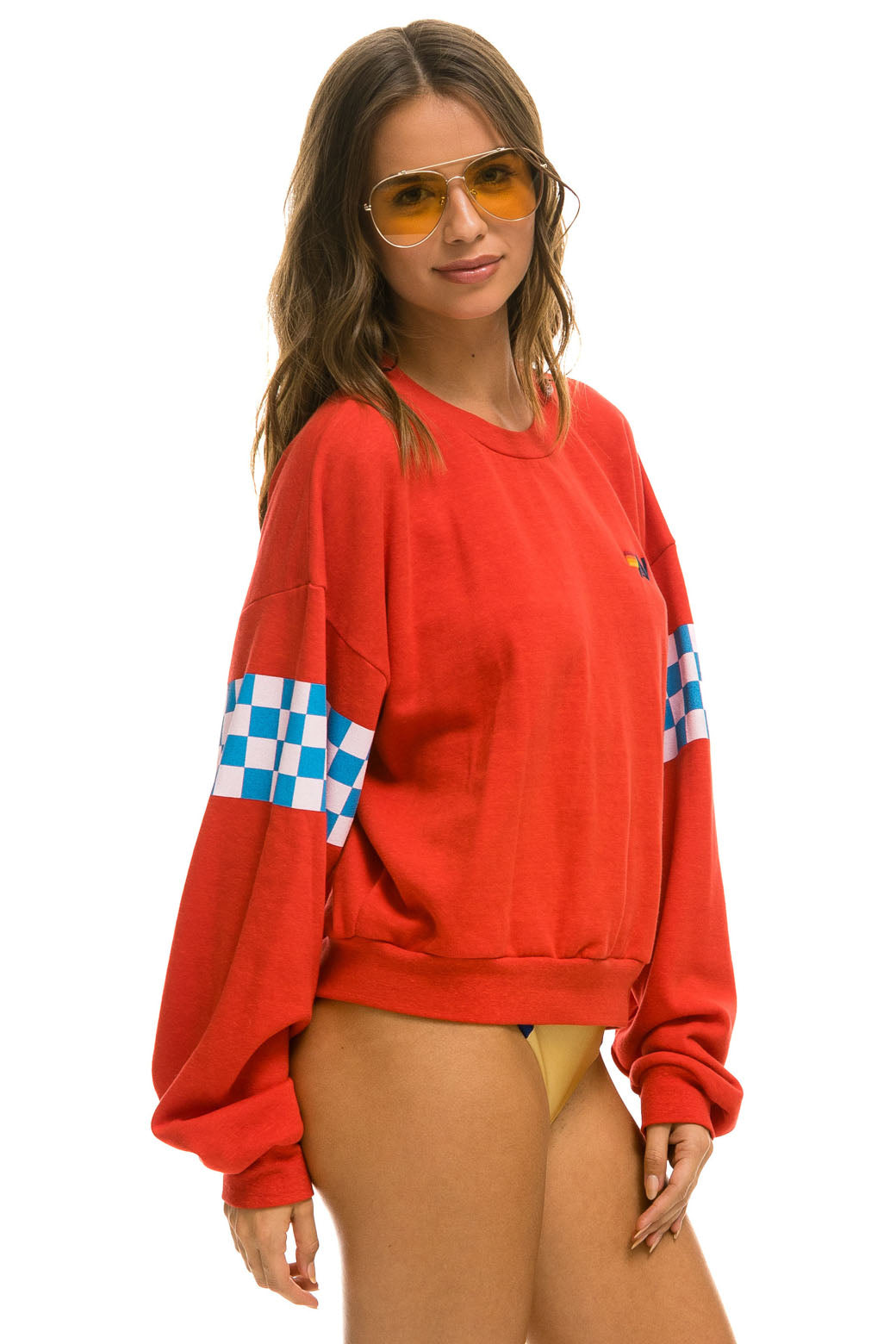 CHECK 2 SLEEVE RELAXED CREW SWEATSHIRT - RED // WHITE // BLUE - Image 7