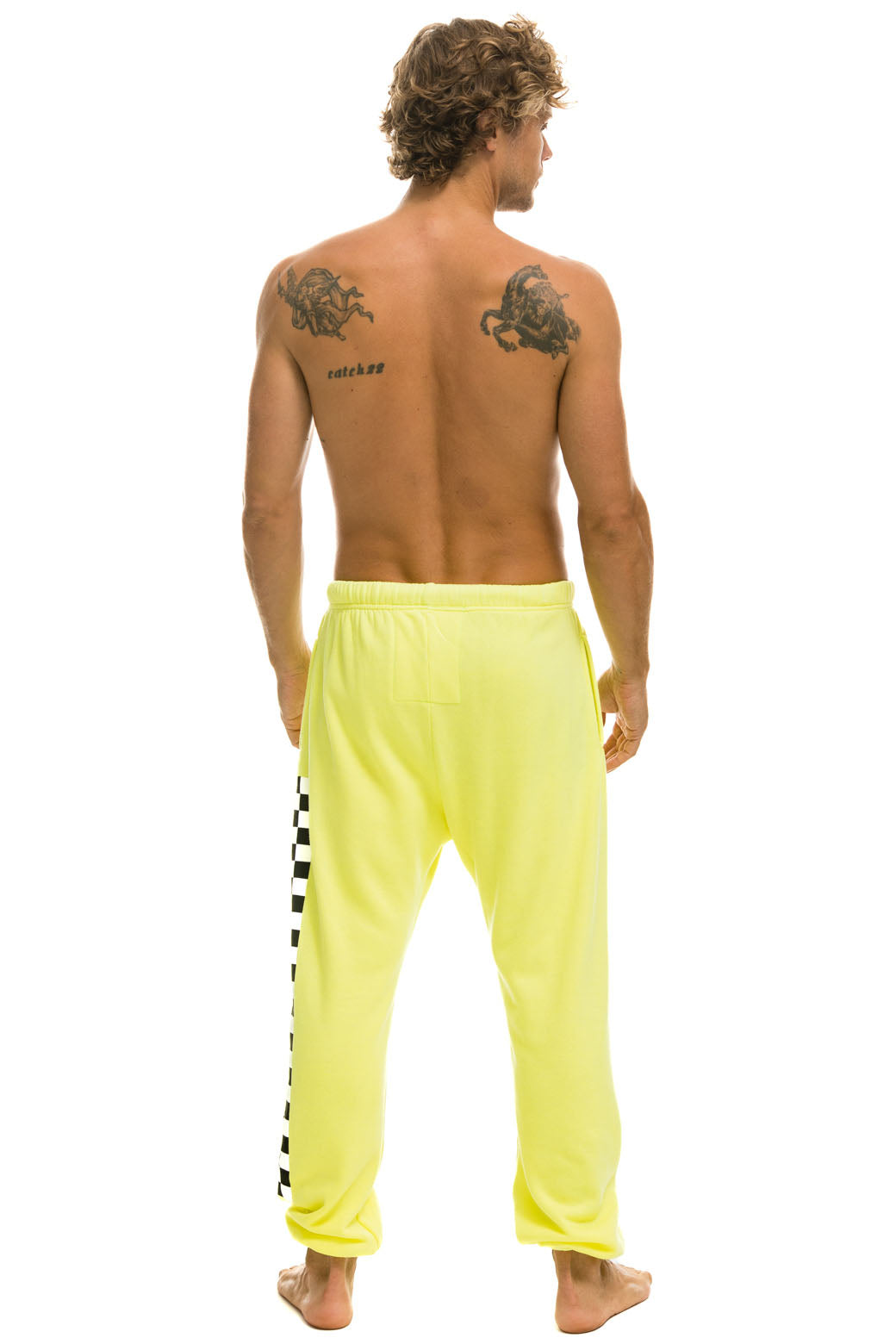 CHECK LEG SWEATPANTS - NEON YELLOW - Image 4
