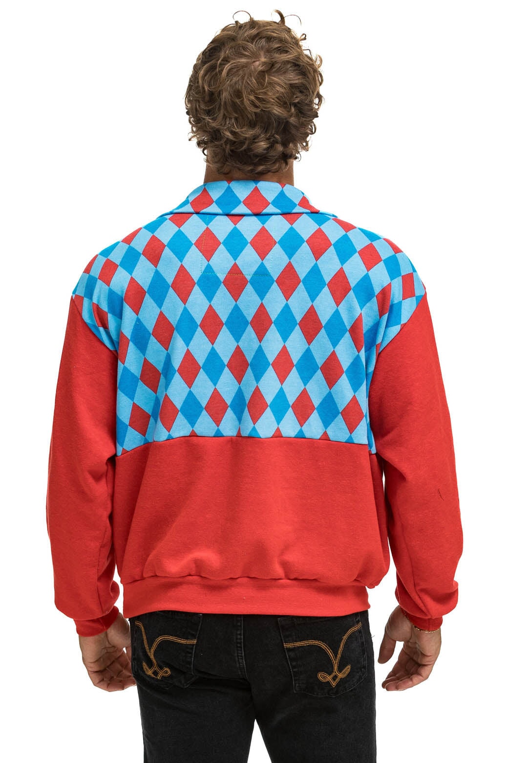 DIAMOND SMILEY 2 FLEECE HALF ZIP COLOR BLOCK SWEATSHIRT - RED // SKY - Image 8