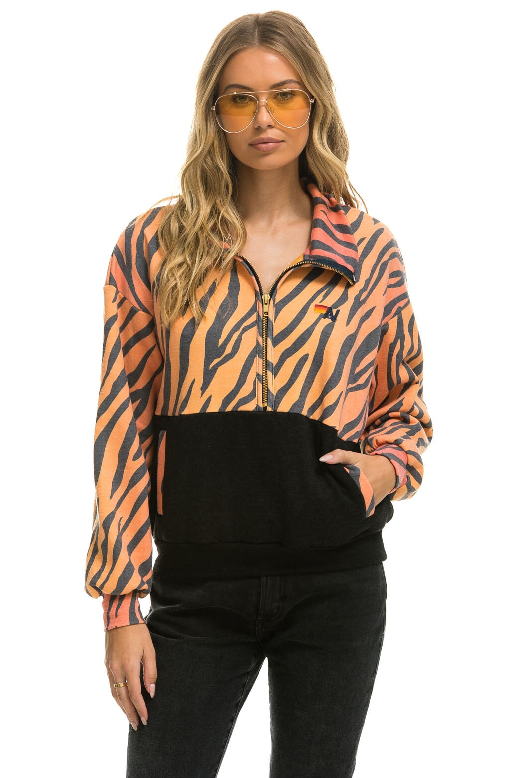 FLEECE UNISEX HALF ZIP COLOR BLOCK JACKET - TIGER - Image 2