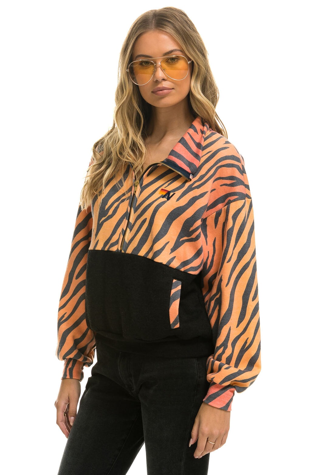 FLEECE UNISEX HALF ZIP COLOR BLOCK JACKET - TIGER - Image 4