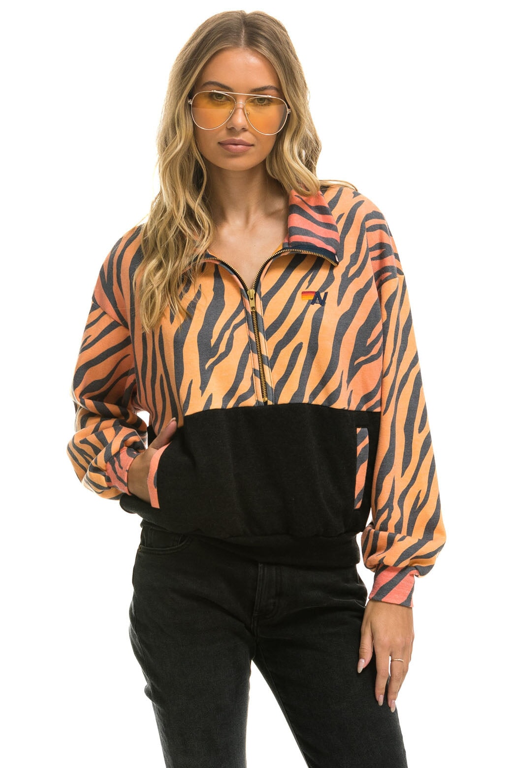FLEECE UNISEX HALF ZIP COLOR BLOCK JACKET - TIGER - Image 5