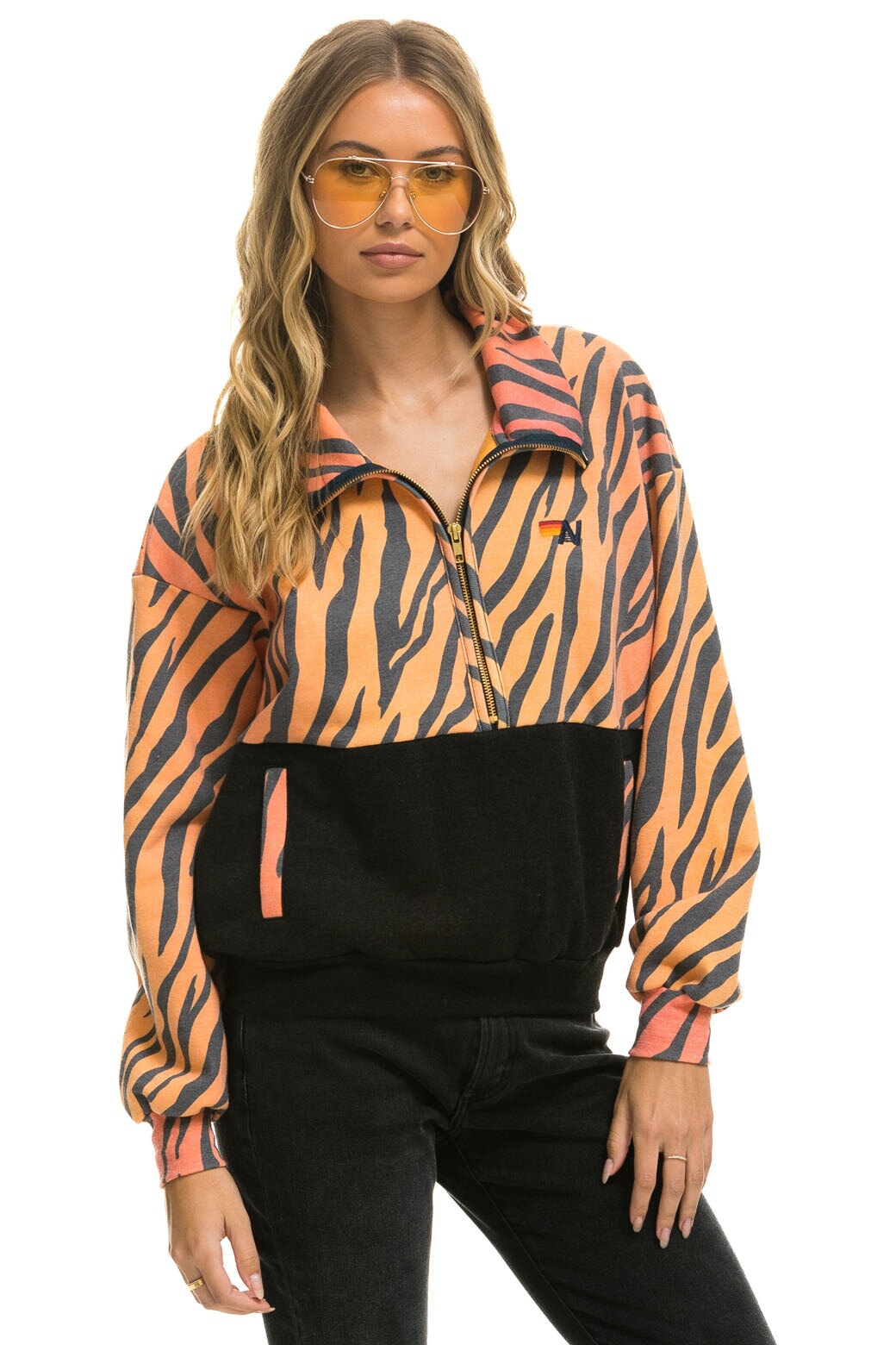 FLEECE UNISEX HALF ZIP COLOR BLOCK JACKET - TIGER - Image 3