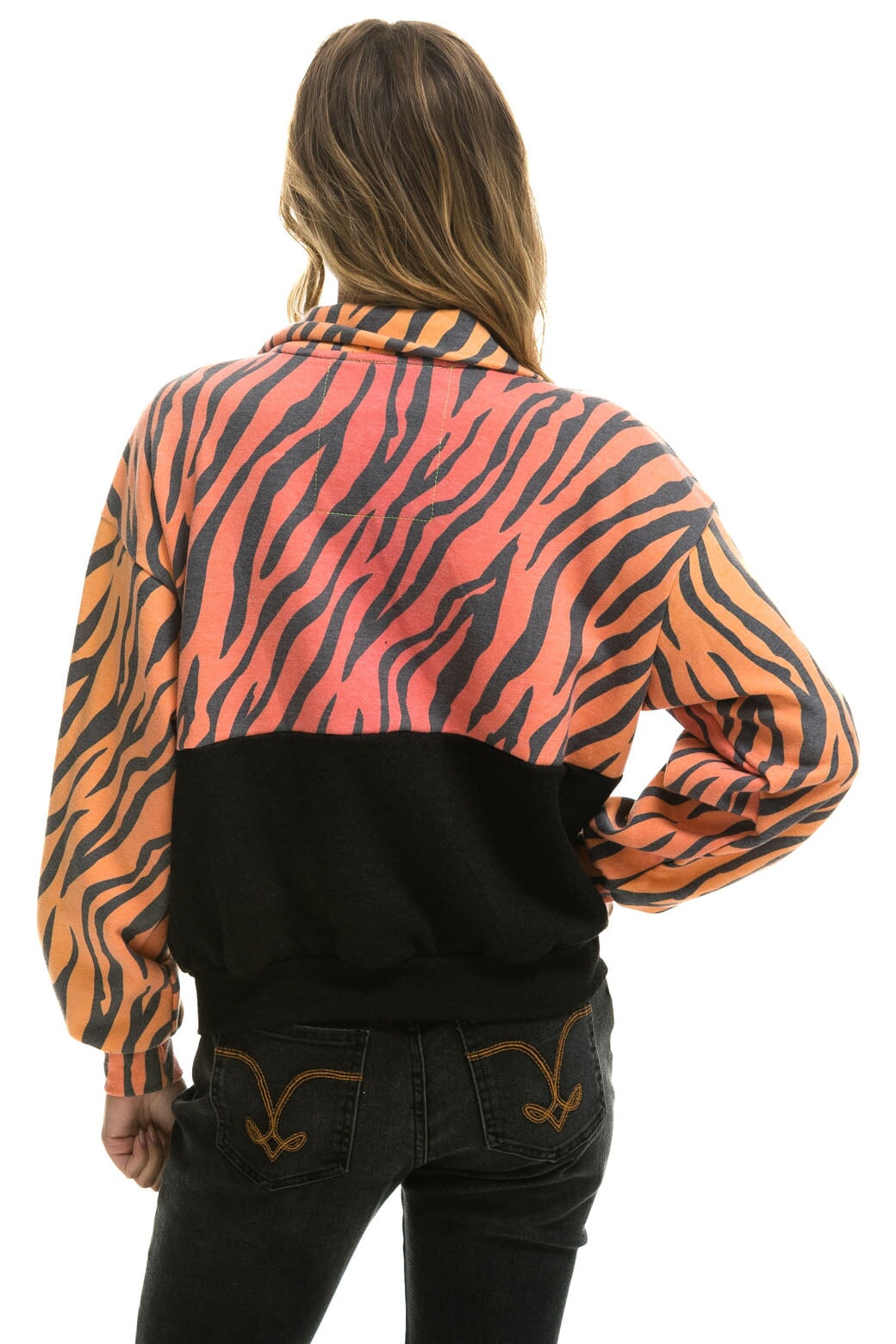 FLEECE UNISEX HALF ZIP COLOR BLOCK JACKET - TIGER - Image 6