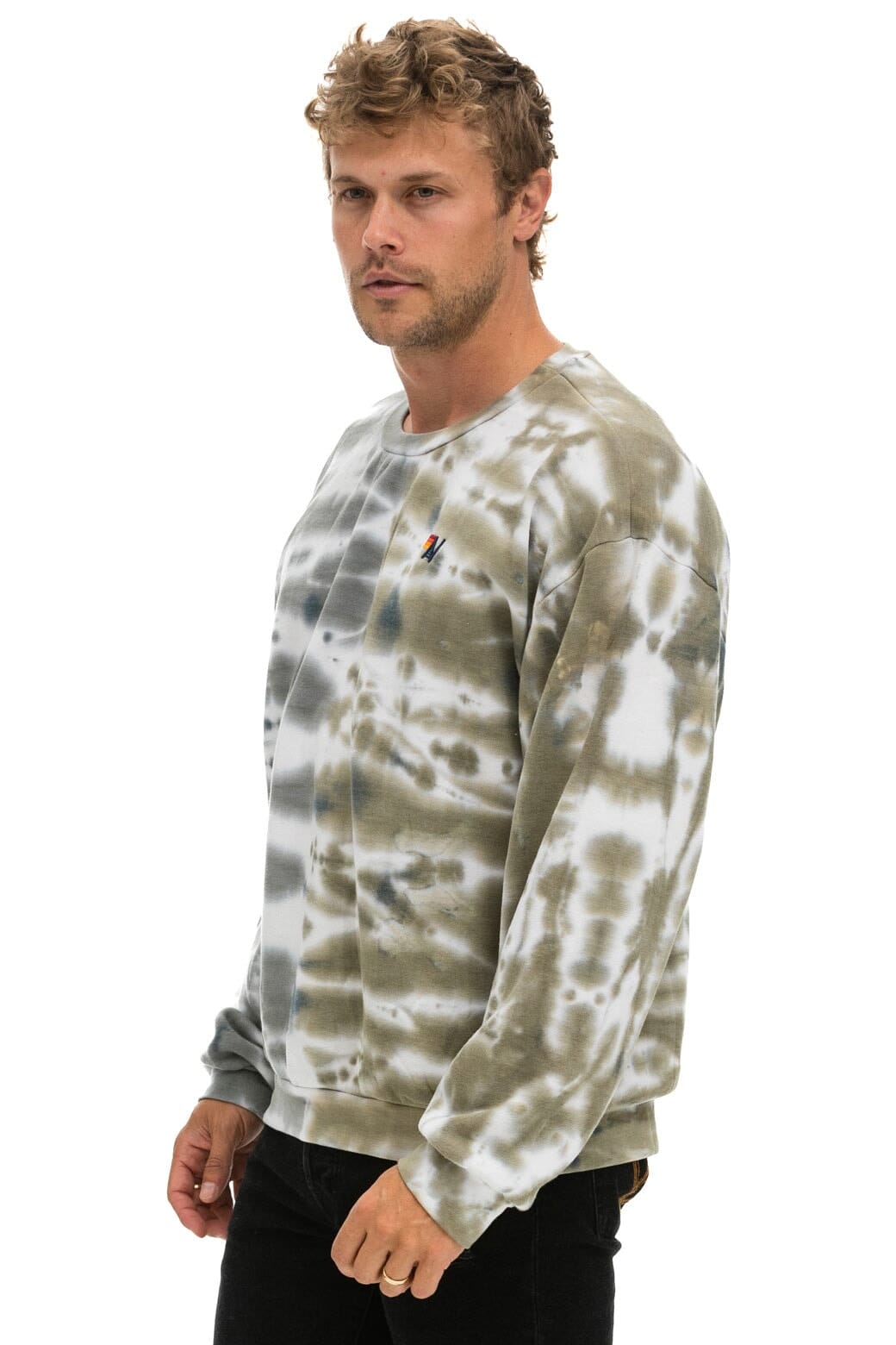 HAND DYED RELAXED CREW SWEATSHIRT - TIE DYE GREY // OLIVE - Image 4