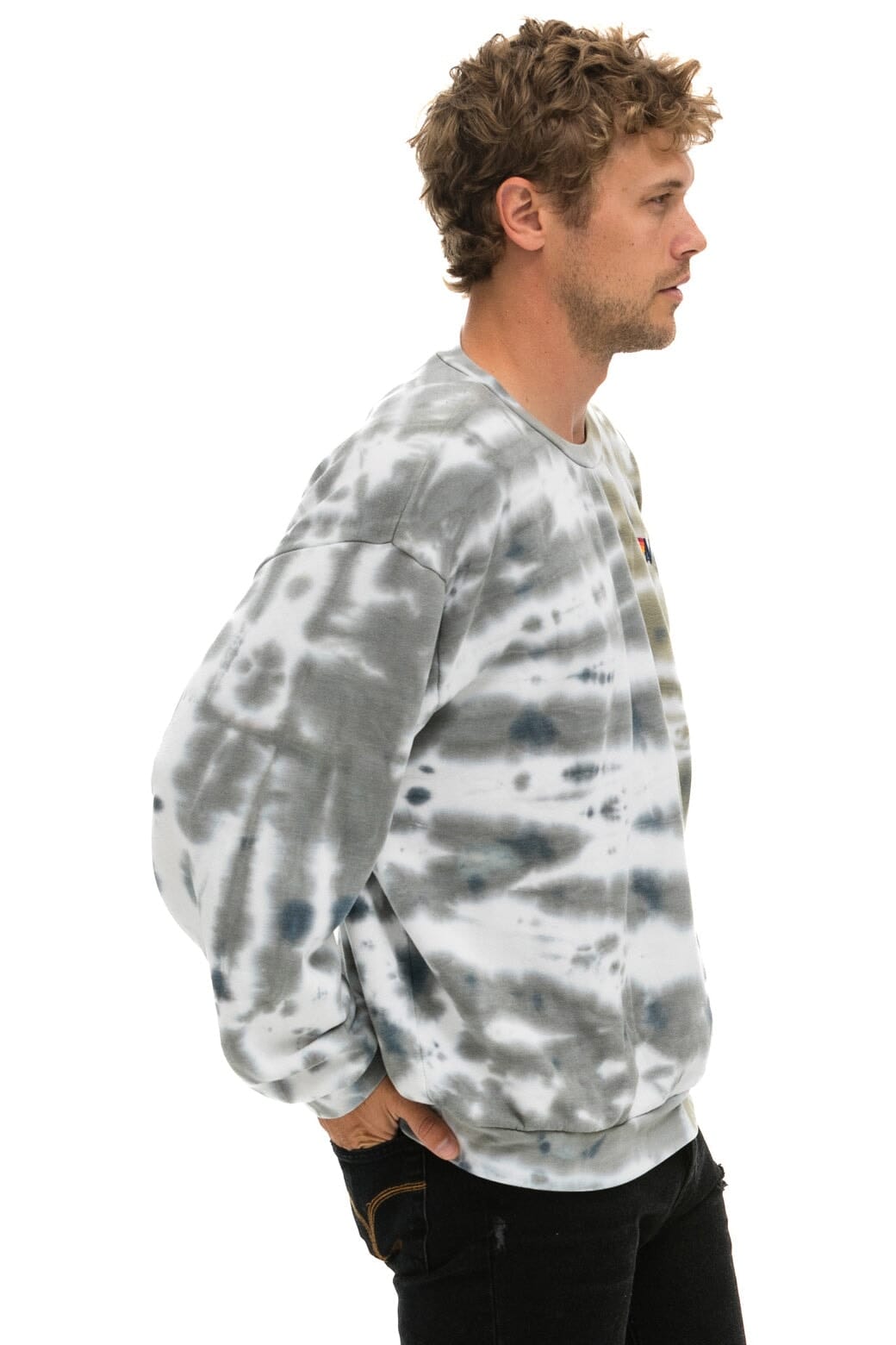HAND DYED RELAXED CREW SWEATSHIRT - TIE DYE GREY // OLIVE - Image 6