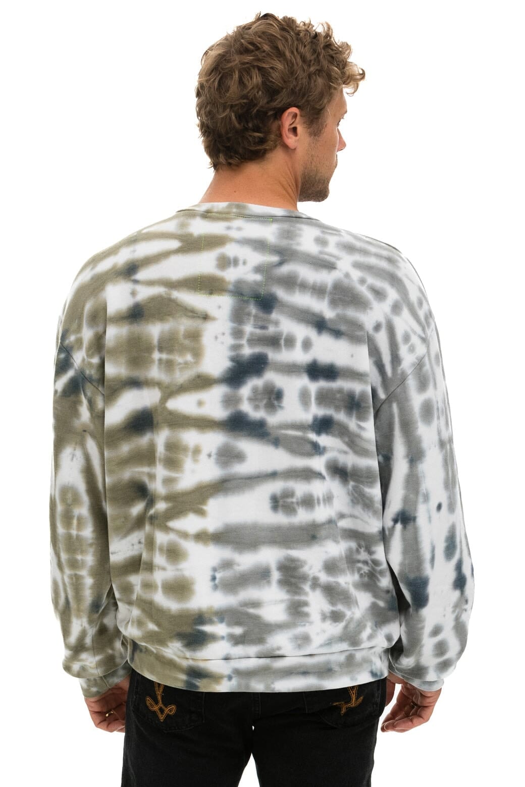 HAND DYED RELAXED CREW SWEATSHIRT - TIE DYE GREY // OLIVE - Image 8