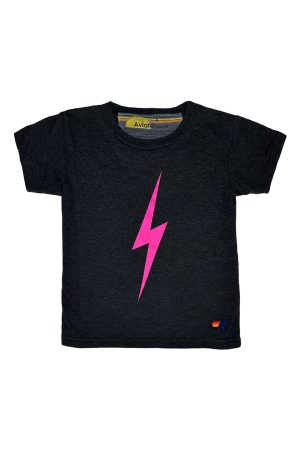 KID'S  BOLT TEE - BLACK // NEON PINK