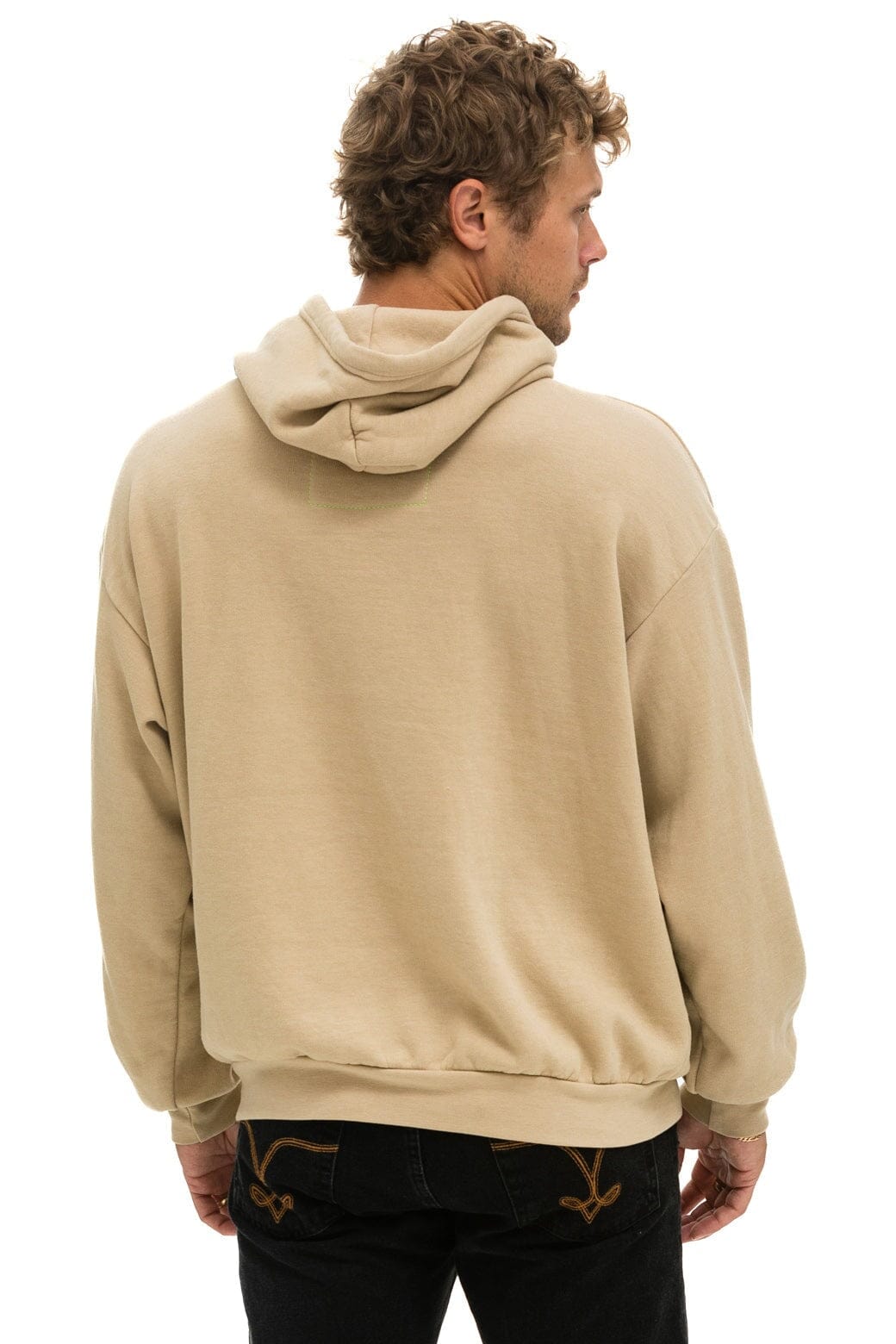 LOGO STITCH PULLOVER RELAXED HOODIE - SAND - Image 8