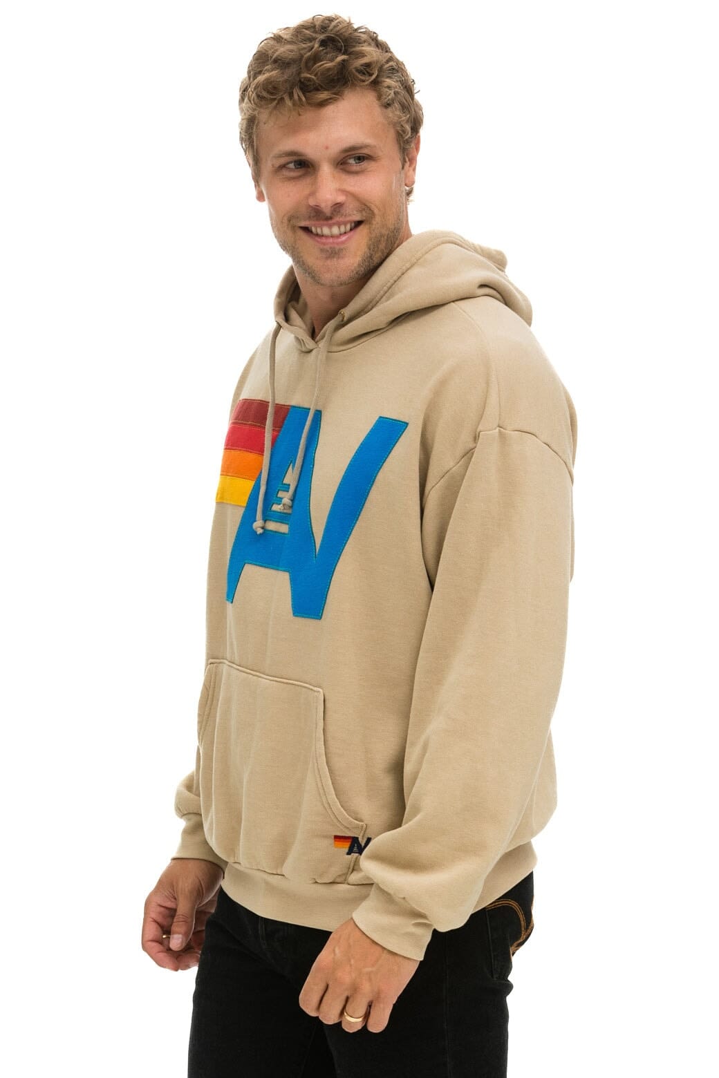 LOGO STITCH PULLOVER RELAXED HOODIE - SAND - Image 6