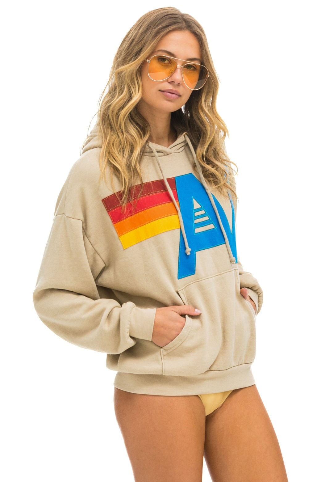 LOGO STITCH PULLOVER RELAXED HOODIE - SAND - Image 3