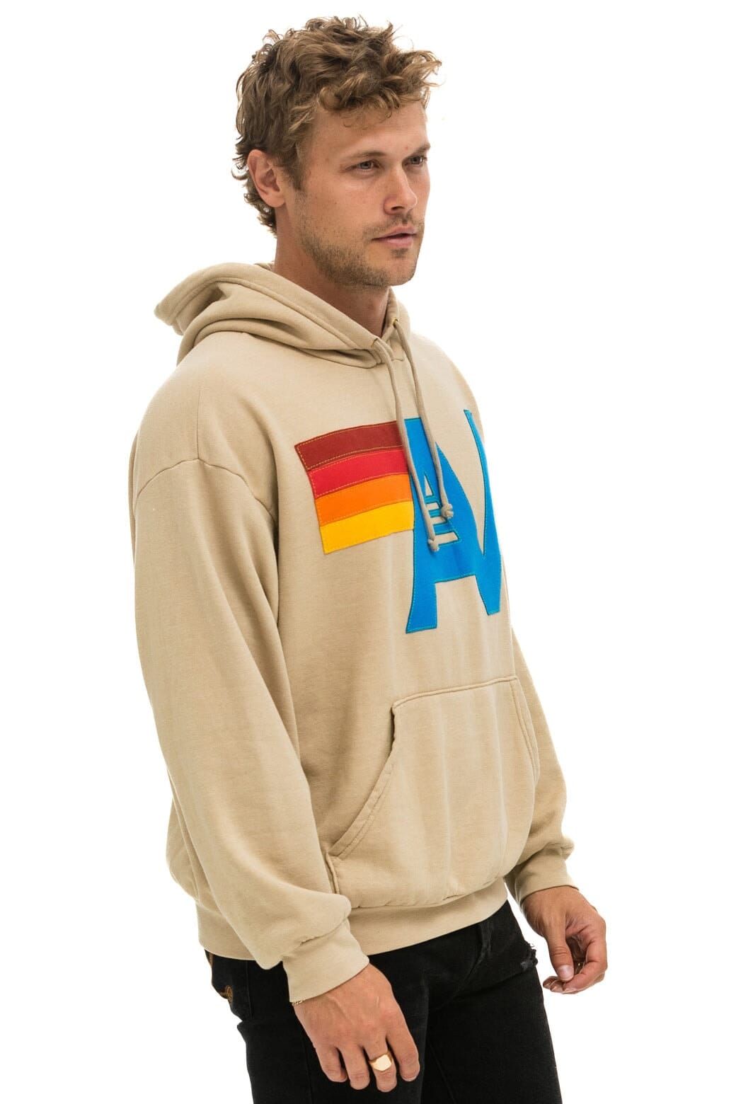 LOGO STITCH PULLOVER RELAXED HOODIE - SAND - Image 4