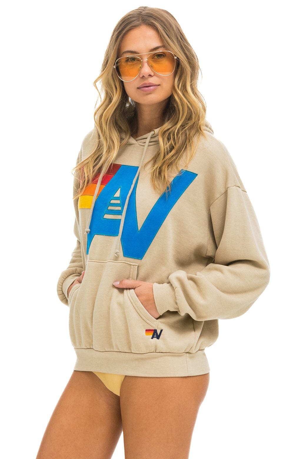 LOGO STITCH PULLOVER RELAXED HOODIE - SAND - Image 5