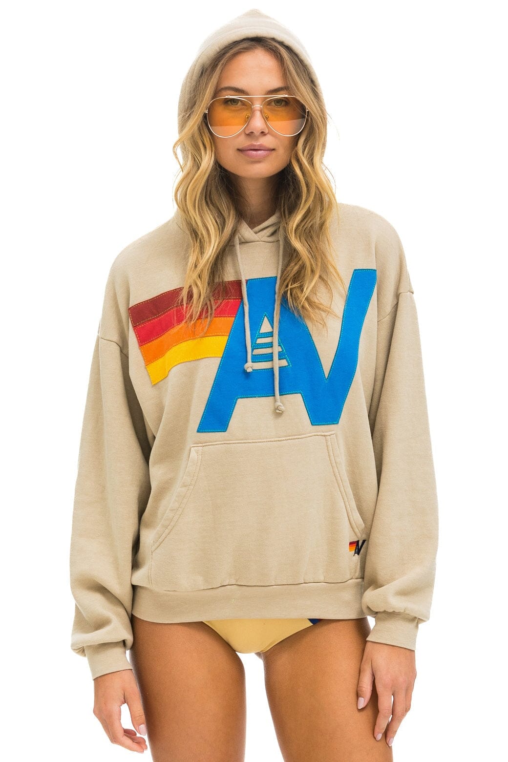 LOGO STITCH PULLOVER RELAXED HOODIE - SAND - Image 9